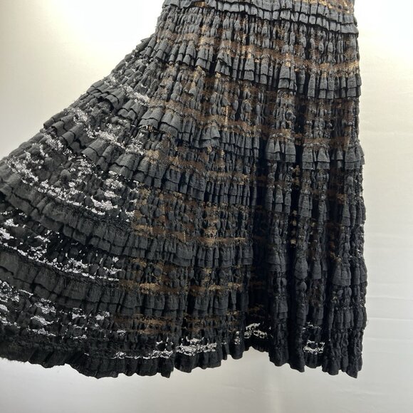 Max Studio Sheath Dress Small Black Nude Lace Stretch Ruffle V-Neck Whimsygoth - Picture 5 of 8